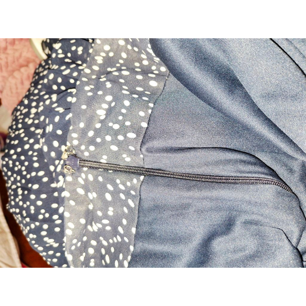 Cato Navy Blue White Polka Dot Pleated Midi Skirt Size 14 Plus librarian school - Picture 3 of 5